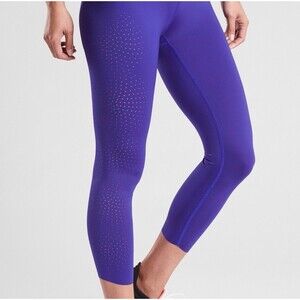 Athleta Velocity Laser Cut Capri Tights Blue Paradise Medium High Rise Running